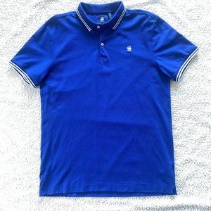 Size XL G-Star Raw Royal Blue Dunda Slim Striped Polo Mens